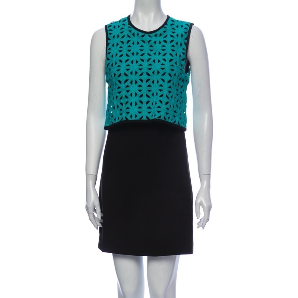 MSGM Teal Crochet Overlay Black Open Tie Back Sleeveless Dress EUC IT 40/US 4